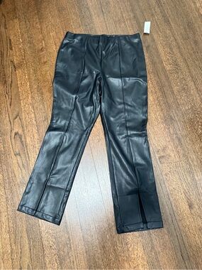 Maeve Black Onyx Split-Hem Faux Leather Ankle Pants